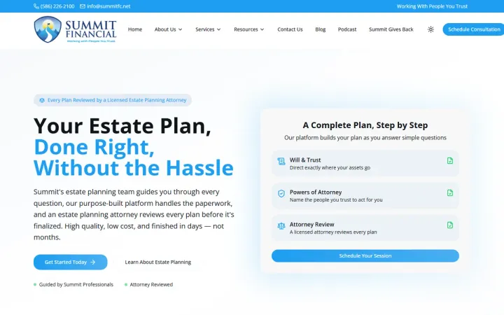 Summit Financial Consulting estate plans page